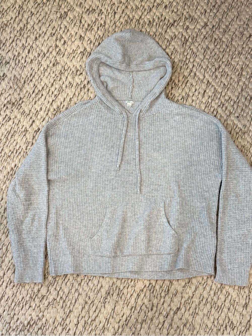Aerie Women’s Small Gray Waffle Knit Pullover Hoodie Kangaroo Pocket